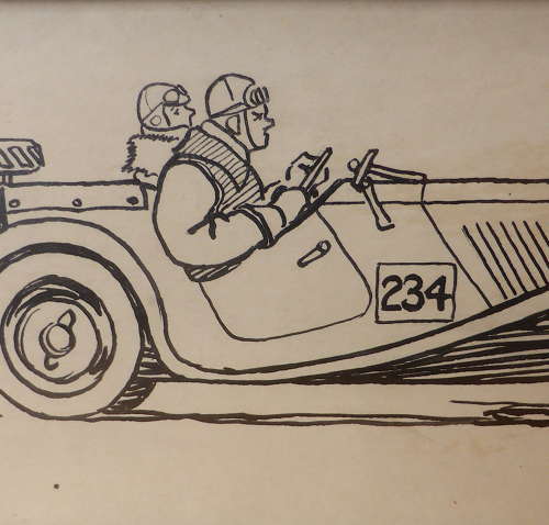 Original 1930s Racing Car Drawing by F W Beak