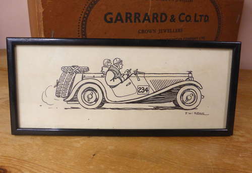 Original 1930s Racing Car Drawing by F W Beak