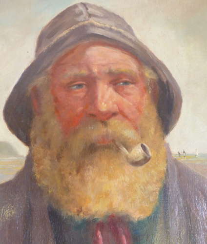 Cornish Fisher Oil Painting by David W Haddon