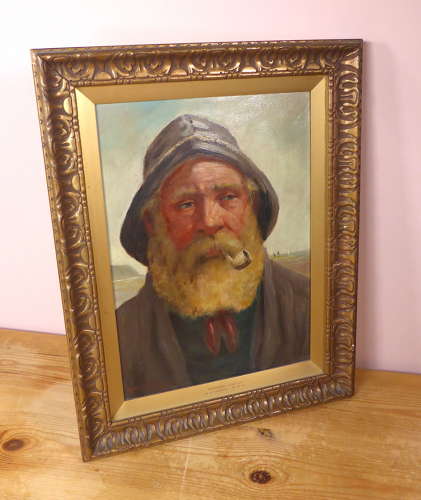 Cornish Fisher Oil Painting by David W Haddon