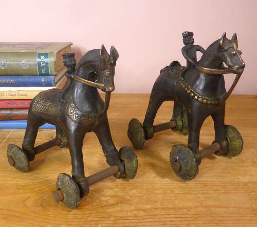 Pair of Bronze Indian Temple Toys on Wheels