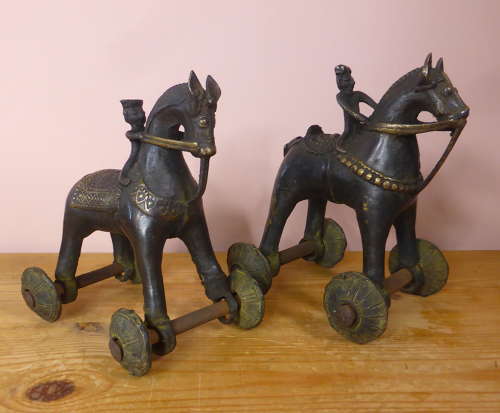 Pair of Bronze Indian Temple Toys on Wheels