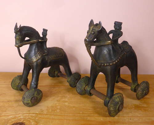 Pair of Bronze Indian Temple Toys on Wheels