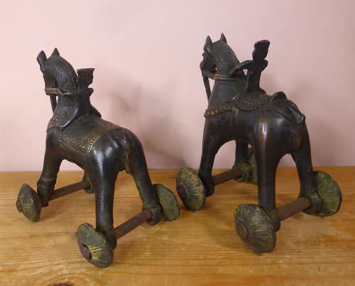 Pair of Bronze Indian Temple Toys on Wheels