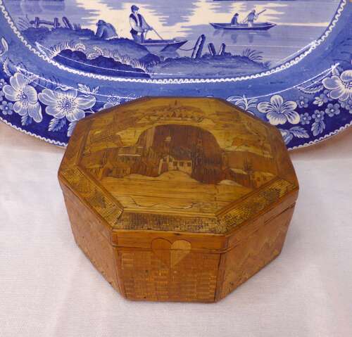 18thC Swedish Straw Work Marquetry Box